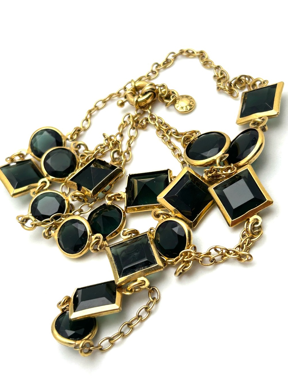 J. Crew Dark Green Bevel Jeweled Necklace